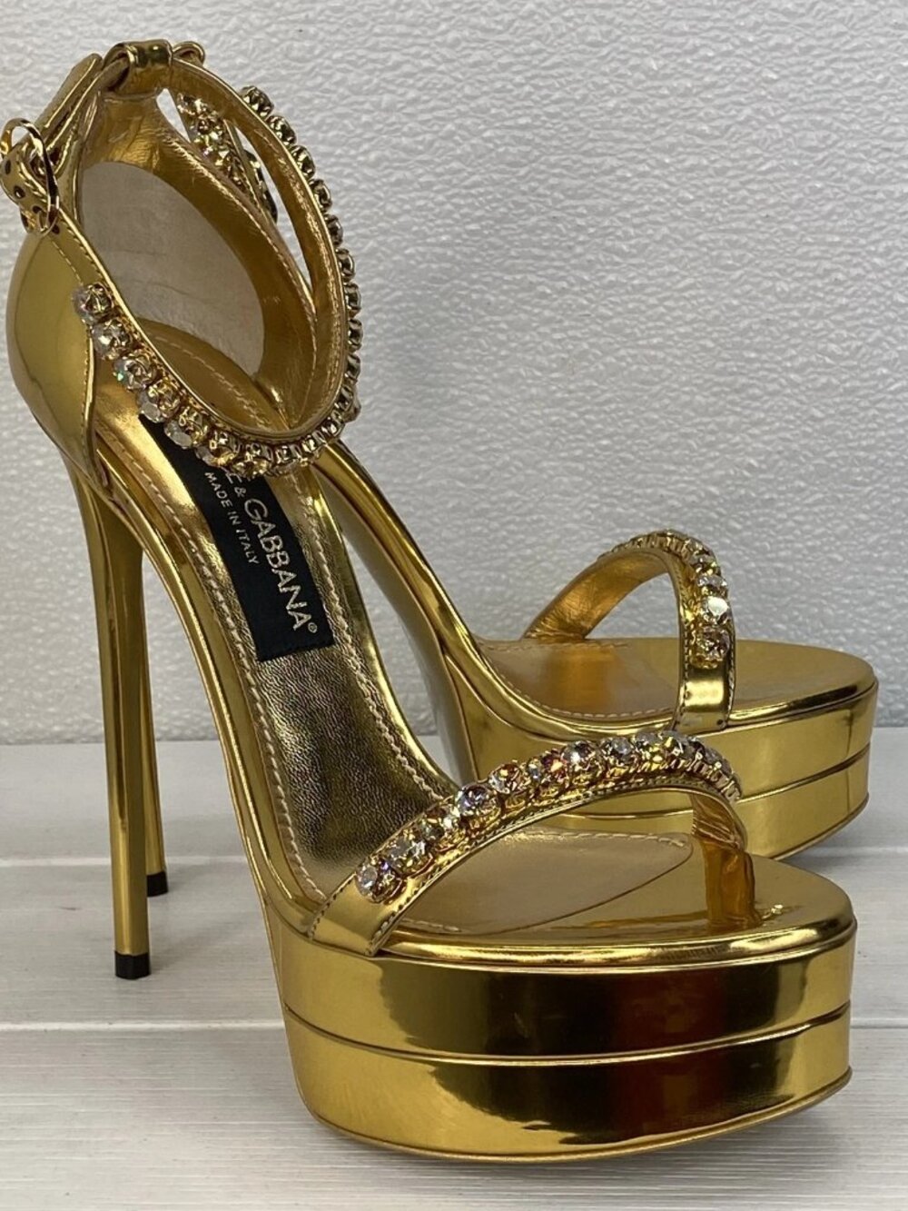 Dolce&Gabbana Gold Platform Rhinestone Stilettos Women's Size 9 *PREOWNED*